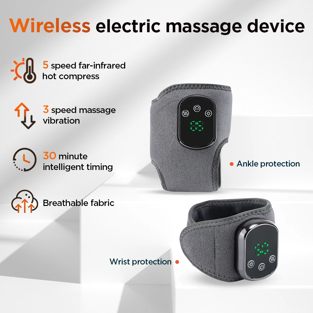 Electric Cordless Heated Ankle Guard Massager for Right Left Foot Vibration Massage Wristband Ankle Joint Brace Relax Muscles