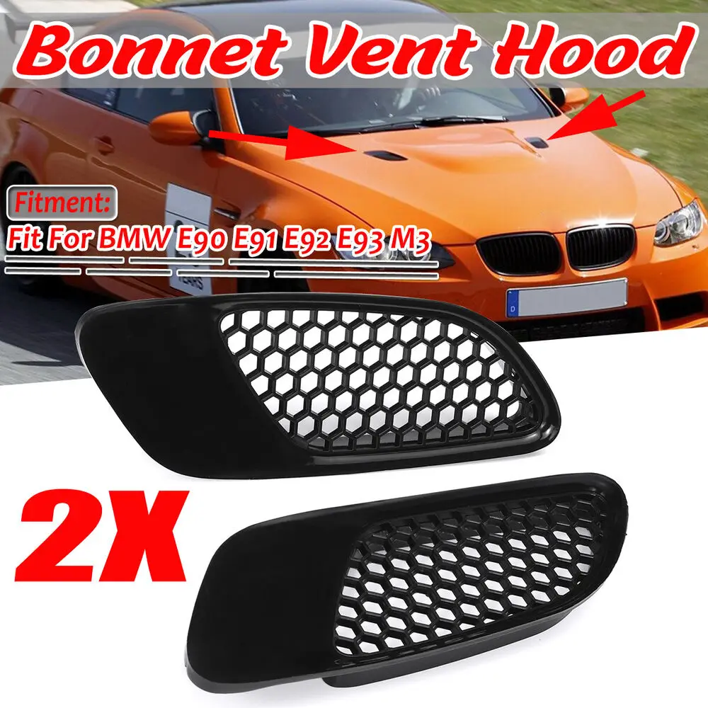 2PCS Engine Hood Vent Louvers Air Scoop Bonnet Vent Cover For BMW E90 E91 E92 E93 M3 Air Intake Cover Glossy Black