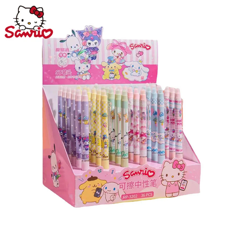 Sanrio 36pcs Erasable Gel Pen Kawaii Hello Kitty High Value St Blue Gel Pen Student Writing Tools School Office Gifts Wholesale