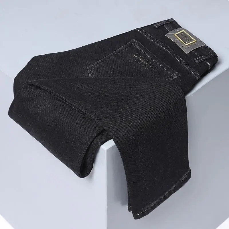 الرجال الدنيم السراويل الخريف الشتاء جديد عادية مطاطا السراويل الطويلة مستقيم الساق رجال الأعمال بناطيل كاجوال مريحة تناسب الجينز