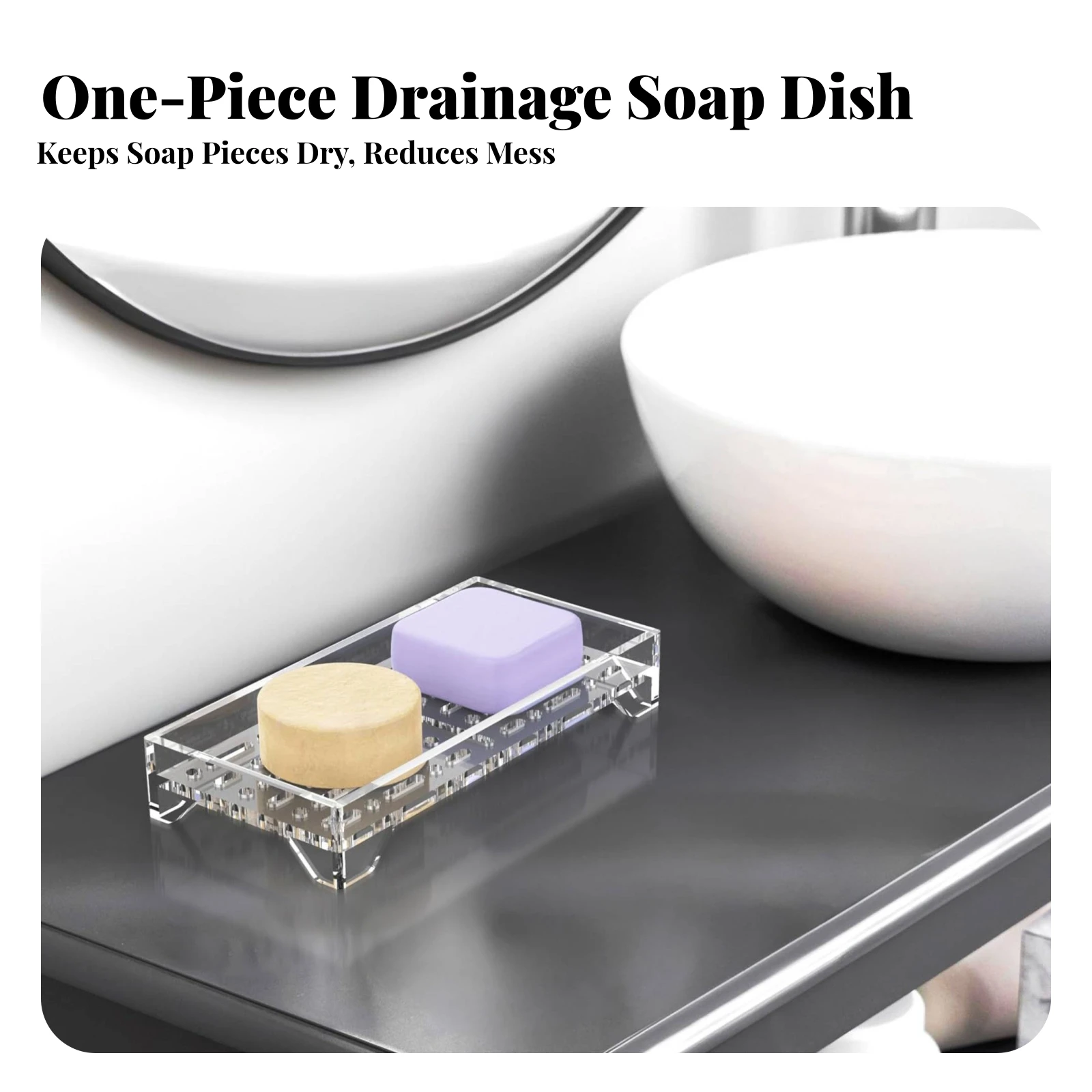 Soap Dish with Draining Base Compact Draining Soap Tray Clear Stylish for Bathroom, Shower