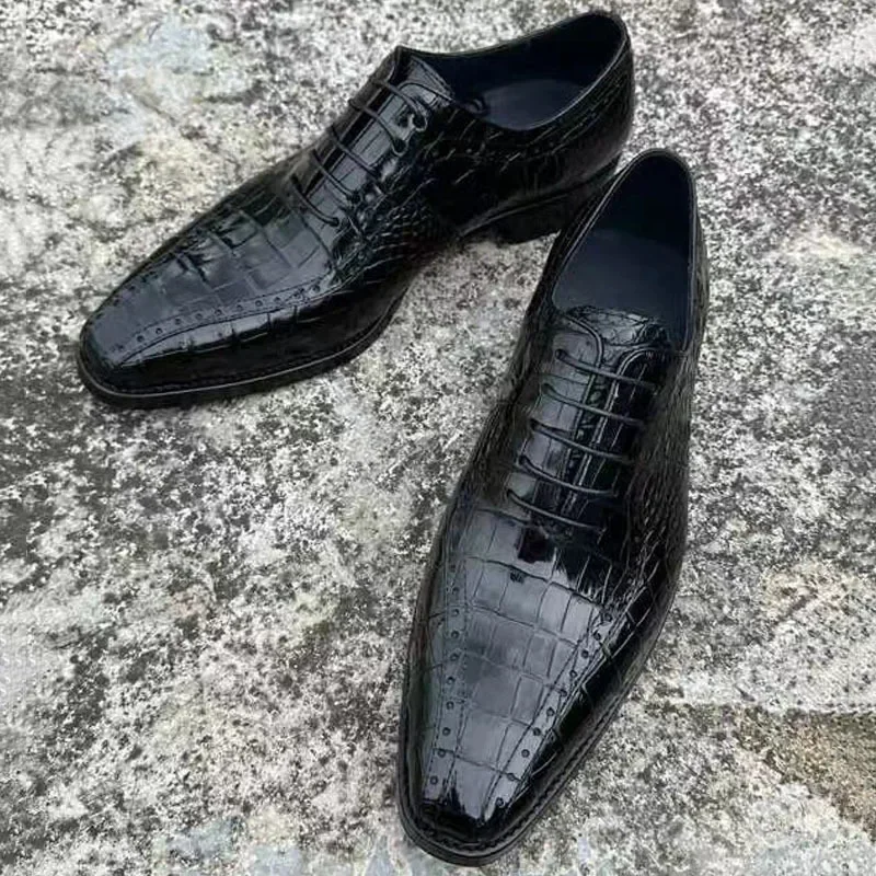 Luxury Fashion Men Business Formal Shoes Crocodileskin Handmade Office Banquet Dress Shoes British Style Wedding Shoes