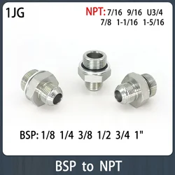 Hydraulic Connector Straight Through NPT 7/16 9/16 U3/4 7/8 to BSP 1/8 1/4 3/8 1/2 External Cone/British Pipe Fittings Adapter