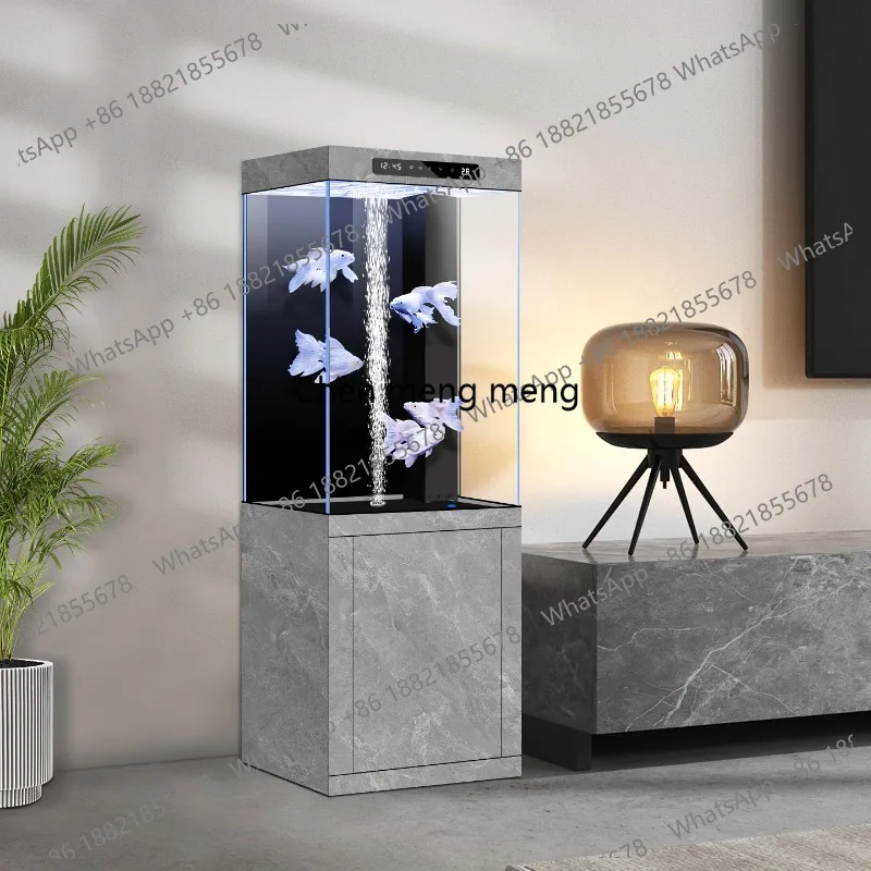 Bottom filter vertical fish tank water-free living room medium floor-to-ceiling wall ultra-white glass with cabinet