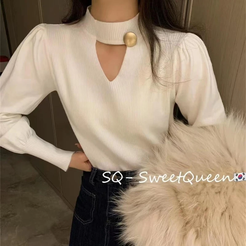 Spring Autumn New Round Neck Long Sleeve Fashion Sweater Women High Street Hollow Out Pullovers Elegant Vintage All-match Tops