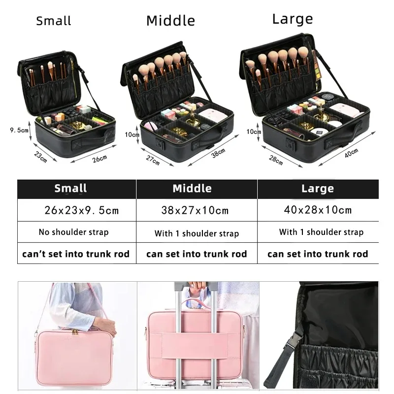 New Waterproof PU Leather Cosmetic Bag Professional Large Capacity Storage Makeup Handbag Case Travel Toiletry Bag For Women