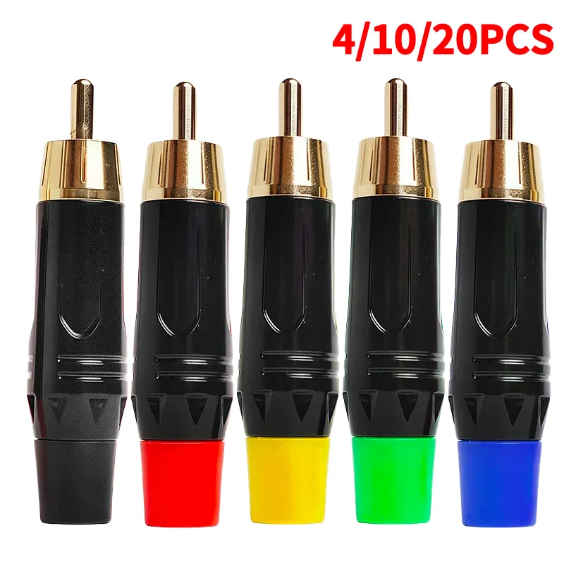 

4/10/20PCS Gold-Plated RCA Phono Plugs – Coaxial AV Audio Video Solder Connectors for Speakers, Amplifiers, PC, DIY Cable Repair