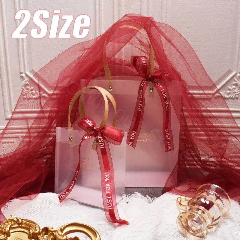 PVC Tote Shopping Bag Transparent Frosted Plastic Bag Girls Birthday Gift Packaging Bag Holiday Gift Bag