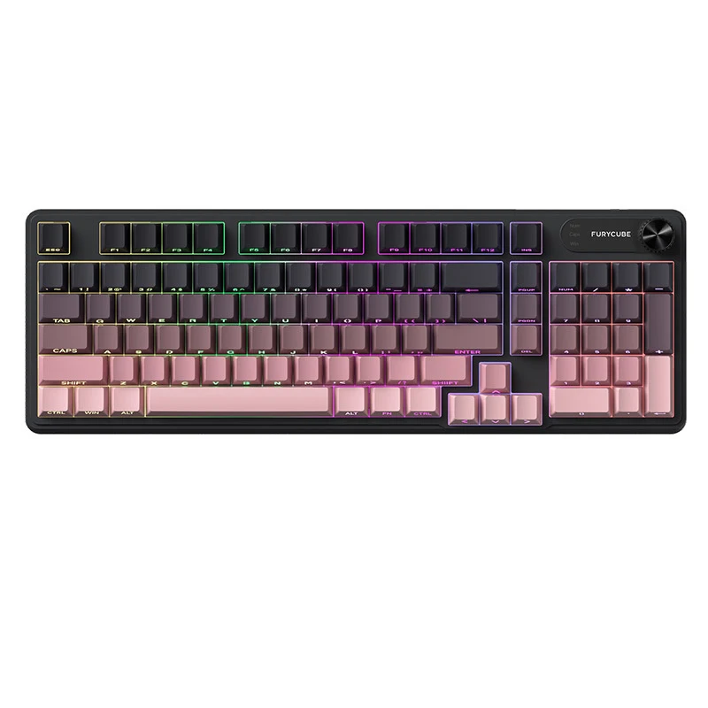 FURYCUBE IP98 เกมแบบมีสายเมมเบรนคีย์บอร์ด RGB โปร่งแสงตัวอักษรอัจฉริยะลูกบิด Mute PBT Keycap 98 คีย์ Contour Line