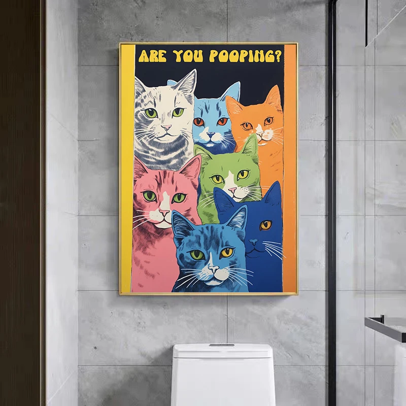 Are You Pooping Bathroom Sign Funny Cat Quotes Poster Prints Canvas Painting Retro Wall Art Pictures for Toilet Room Home Decor