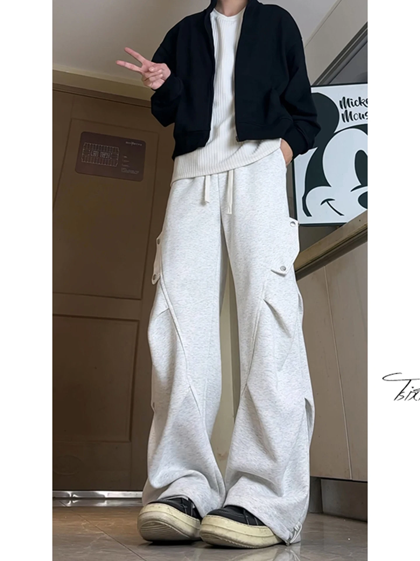 

Мужские зимние повседневные брюки в стиле пэчворк, свободные прямые брюки с плиссировкой, широкие брюки в стиле деструктивного дизайна