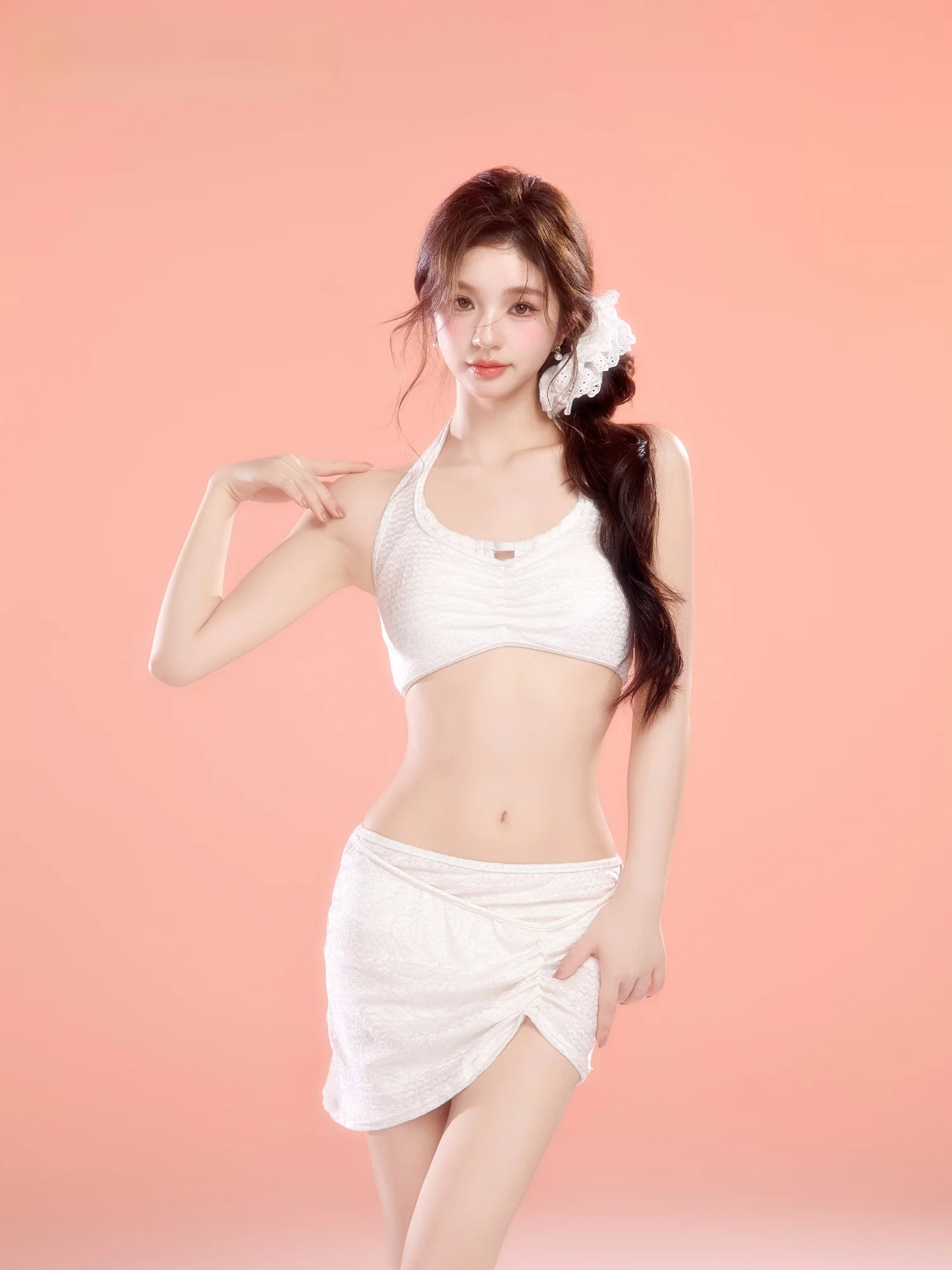 

Date Beach Beauty Women's Bikini Swimsuit Three-piece Set Conceals Side Breast No Underwire round Neck Sleeveless Spring 2025
