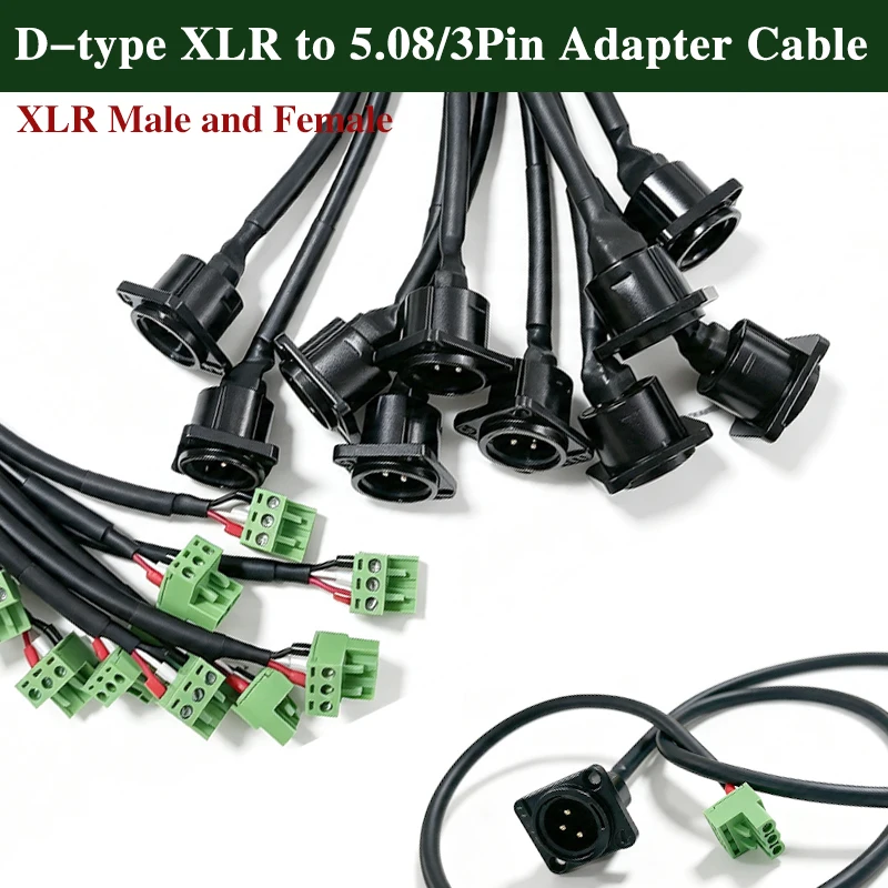 3Pin XLR to 5.08mm Terminal 3pin Adapter Wire for Audio Processor Disassembly Module PCB to D-type XLR Male and Female Connector