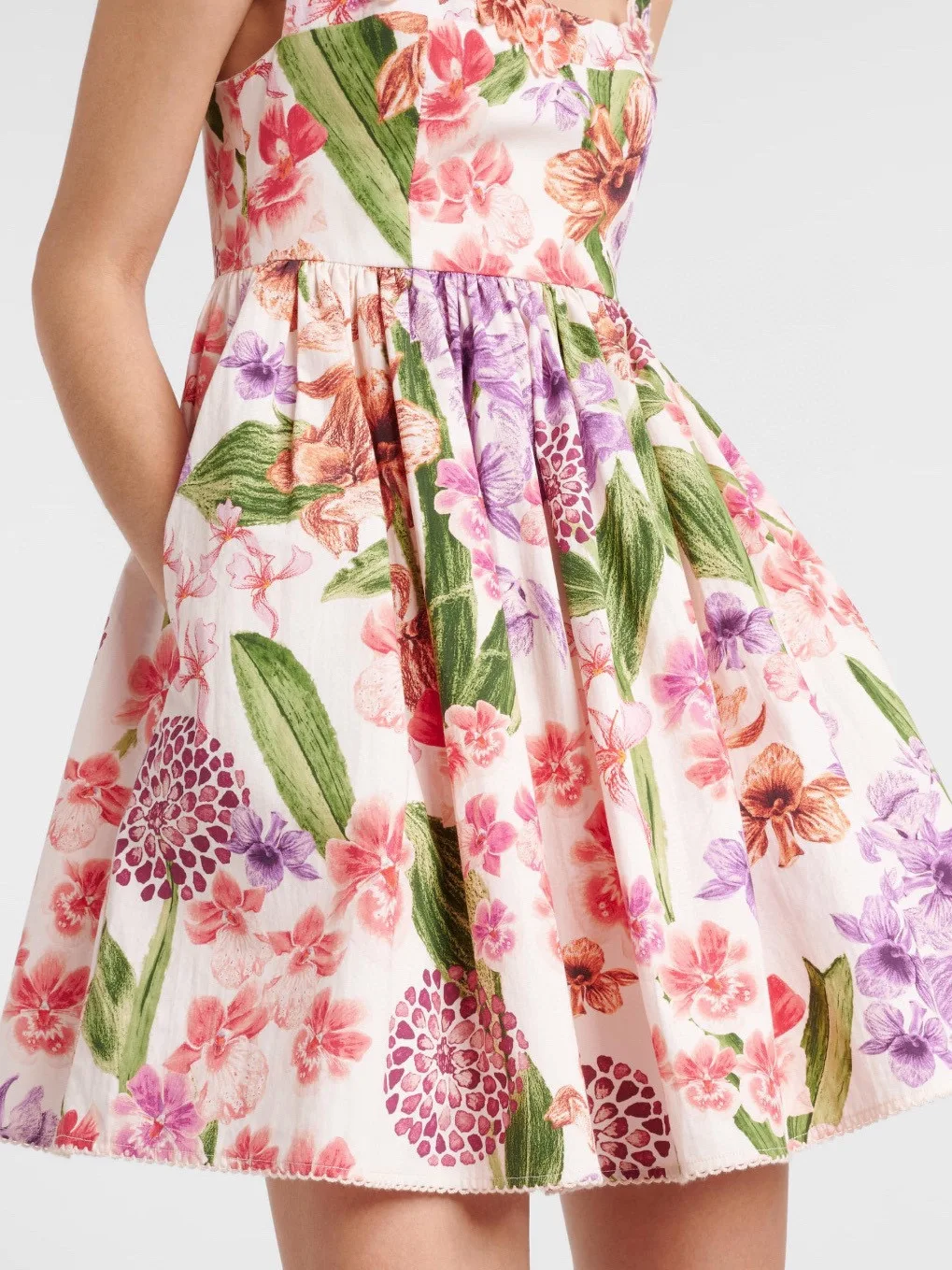 Gonna Estiva a Vita Alta Stile Casual con Stampa Ricamata in Cotone per Donna Vacanza Tempo Libero