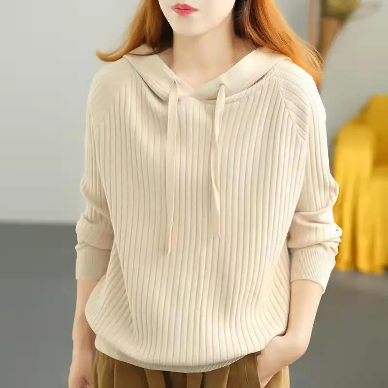 Fashion Solid Color Spliced Lace Up Hooded Sweater Women's Clothing 2022 Autumn New Casual Pullovers Loose All-match Tops