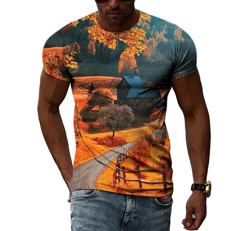 Summer Fashion leisure Natural Scenery landscape t shirts For Men 3D Print Hip Hop Harajuku Personality Round Neck Short Sleeve