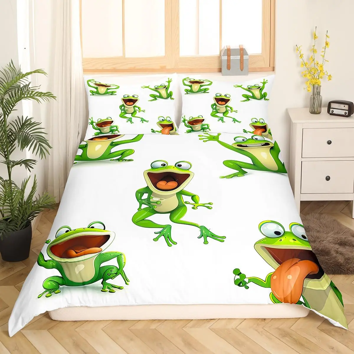 

Kawaii Frog пододеяльник король королева мультфильм Животные тема постельное белье набор смешной дикой природы одеяло покрывало для детской спальни мягкое покрывало