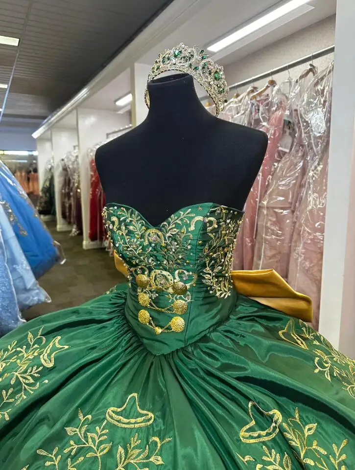 Изумрудно-зеленый шарро королева Quinceanera платья золотого цвета женский корсет vestido 15 quinceañeras Sweet 16 Princess