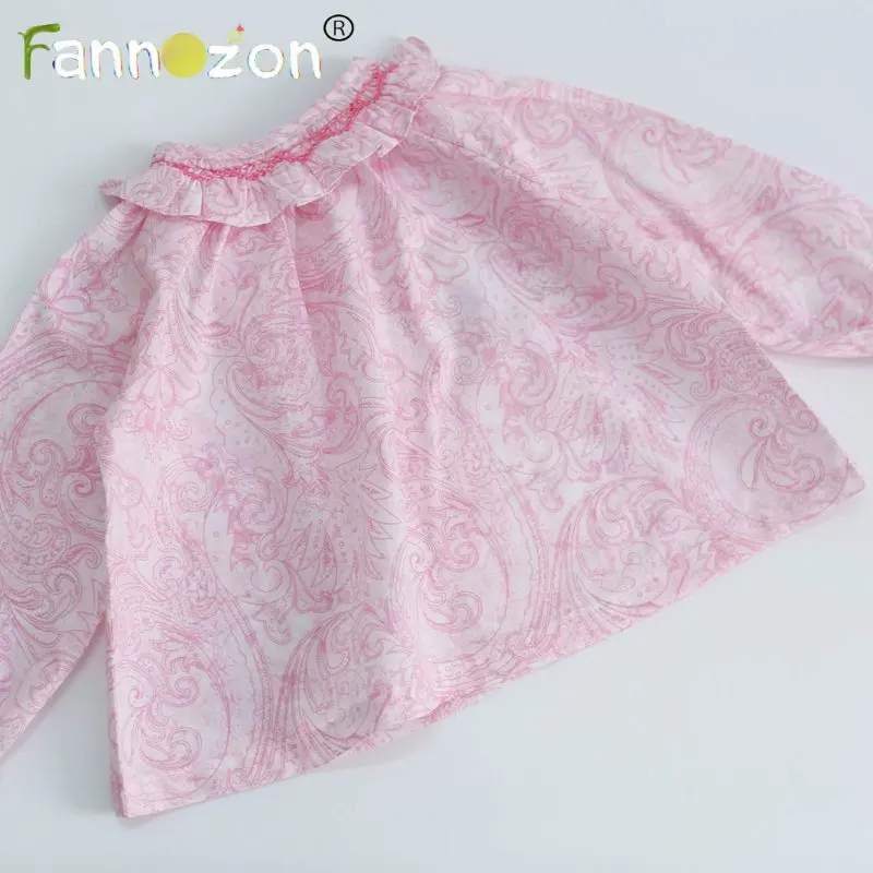 Pink Children\'s Skirts Blouses 100% Cotton Smocking Hand Embroidery New Toddler Girl Baby Blouse Kids Girls Long Sleeves Soft