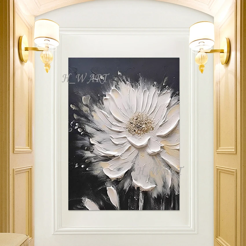 

Современный стиль картины маслом абстрактный дизайн произведение искусства безрамный холст картина ручной работы черно-белая текстурированная художественная цветочная стена