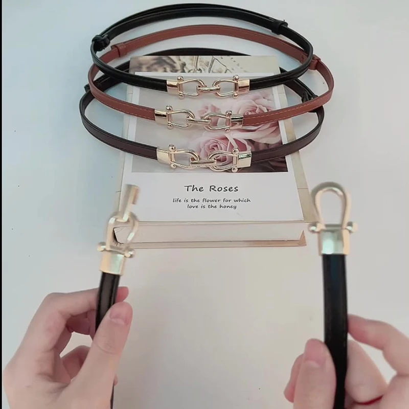 Ladies Adjustable Thin Belts For Women Fashion Skinny Coat Dress Waist Belt Metal Hook Buckle Waistband