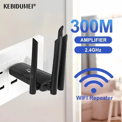 2.4G 300Mbps 무선 USB WiFi 리피터 4 안테나 Wifi 장거리 익스텐더 Wi-Fi 신호 증폭기 PC 용 홈 네트워크 어댑터