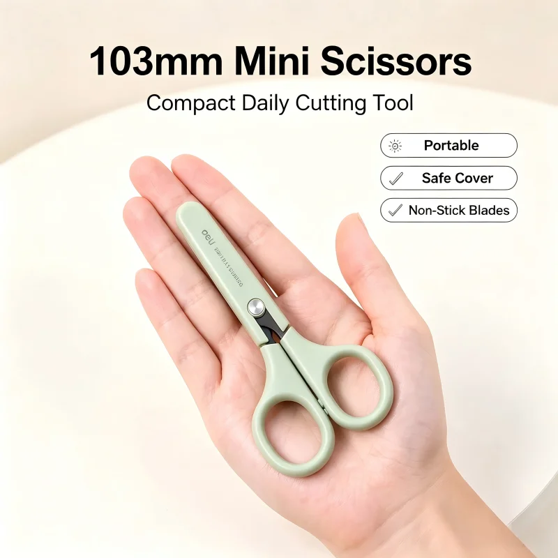 Mini Pocket Scissors Non‑Stick Teflon Coating Macaron Color Portable Safety Scissors with Cover for Student Office Craft Use