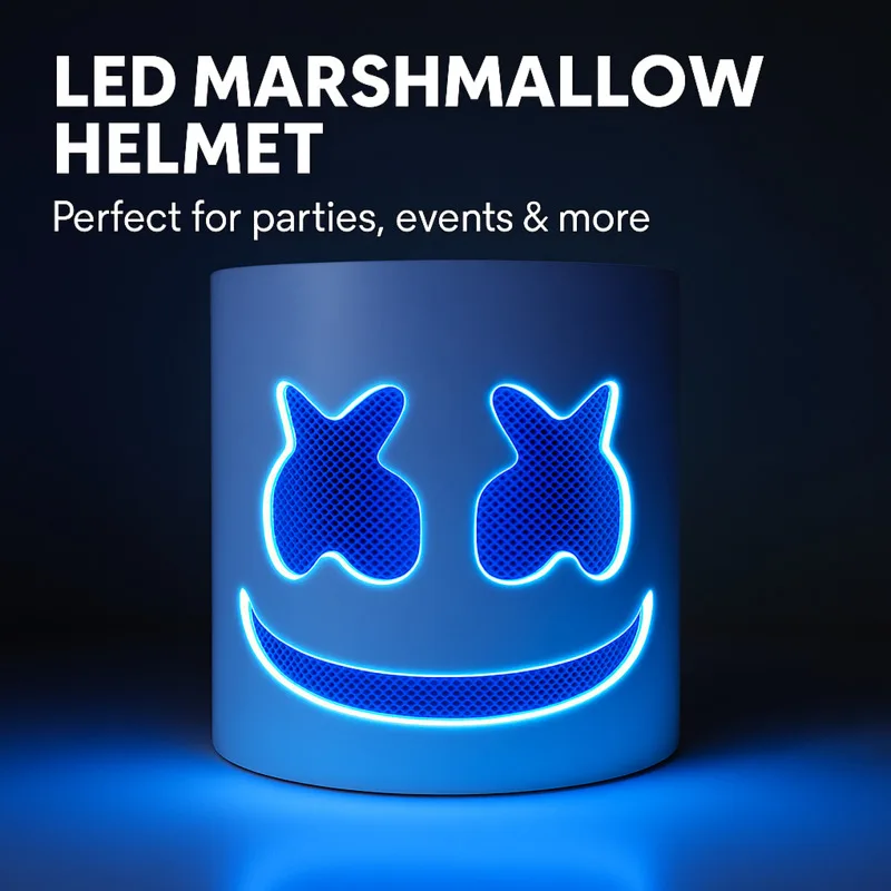 

LED Marshmallow Mask Light Up Full Face DJ Helmet For Halloween Cosplay, Rave Music Festival Party Luminous Headgear