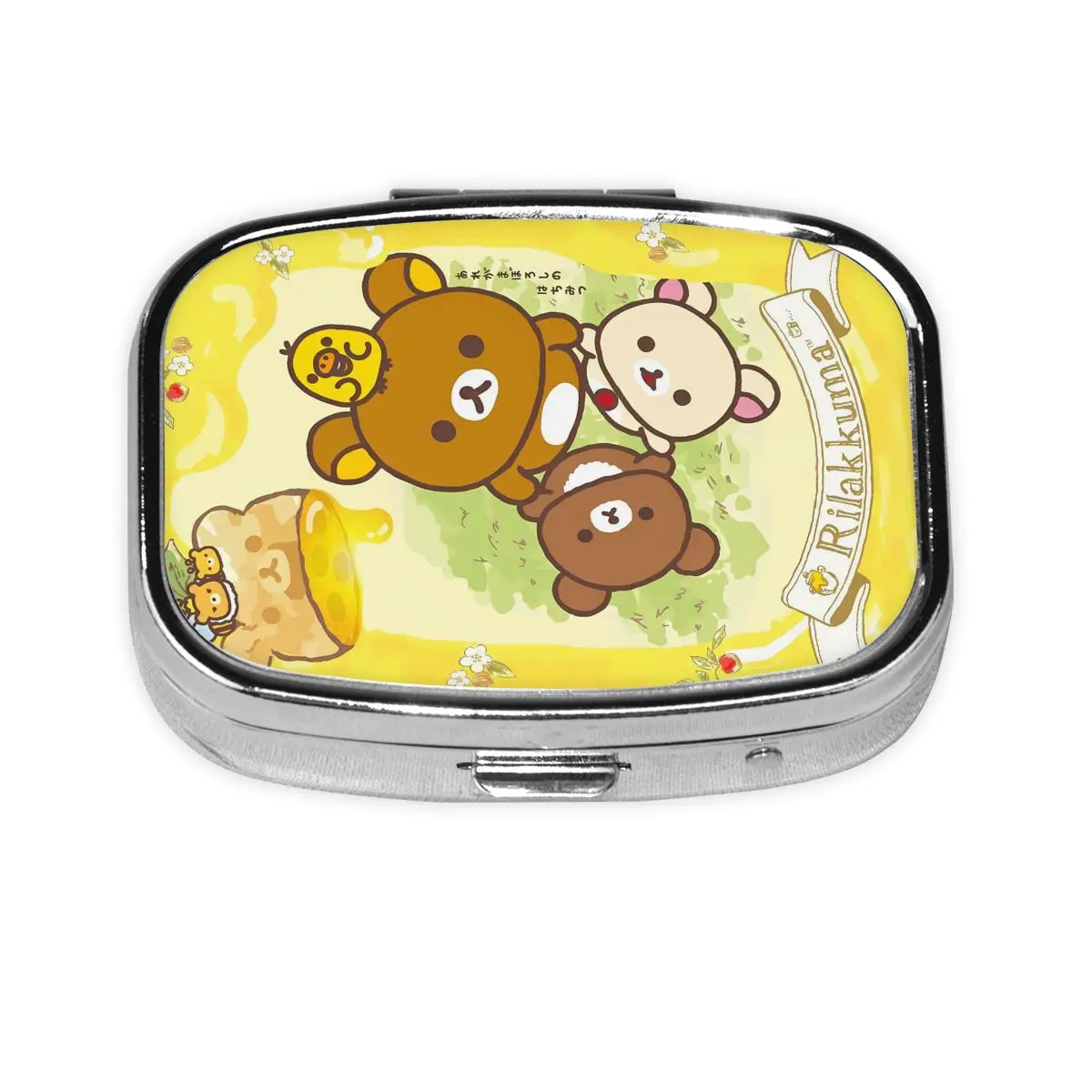 

R-Rilakkumas Square Pill Box 2 Grids Pill Dispenser Kawaii Lazybear Doll Cartoon Pattern Portable Medicine Storage Box Container