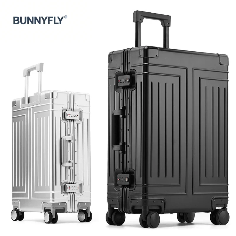 Koper Aluminium Kapasitas Besar 20 24 26 28 Inci, Koper Troli Perjalanan dengan Roda Alloy