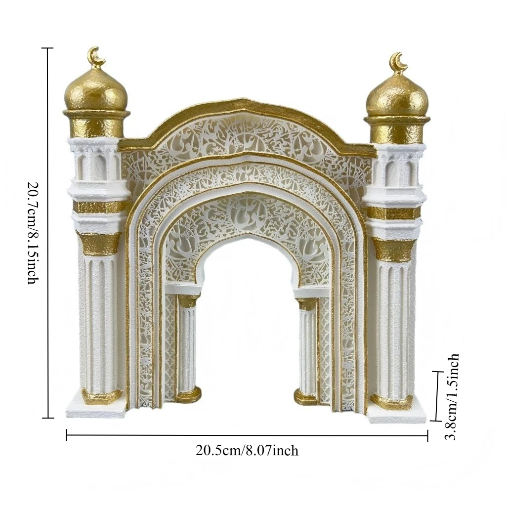 Islamic Ramadan Decor Mosque Arch Ornament with Tealight Holder Eid Mubarak Home Decoration Muslim Festival Desktop Ornament