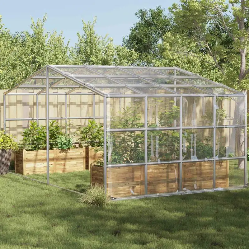 Transparente Pflanzenabdeckung 4 x 6 m PVC Gewächshaus Kaltgerüst Pflanzenzucht aus Kunststoff
