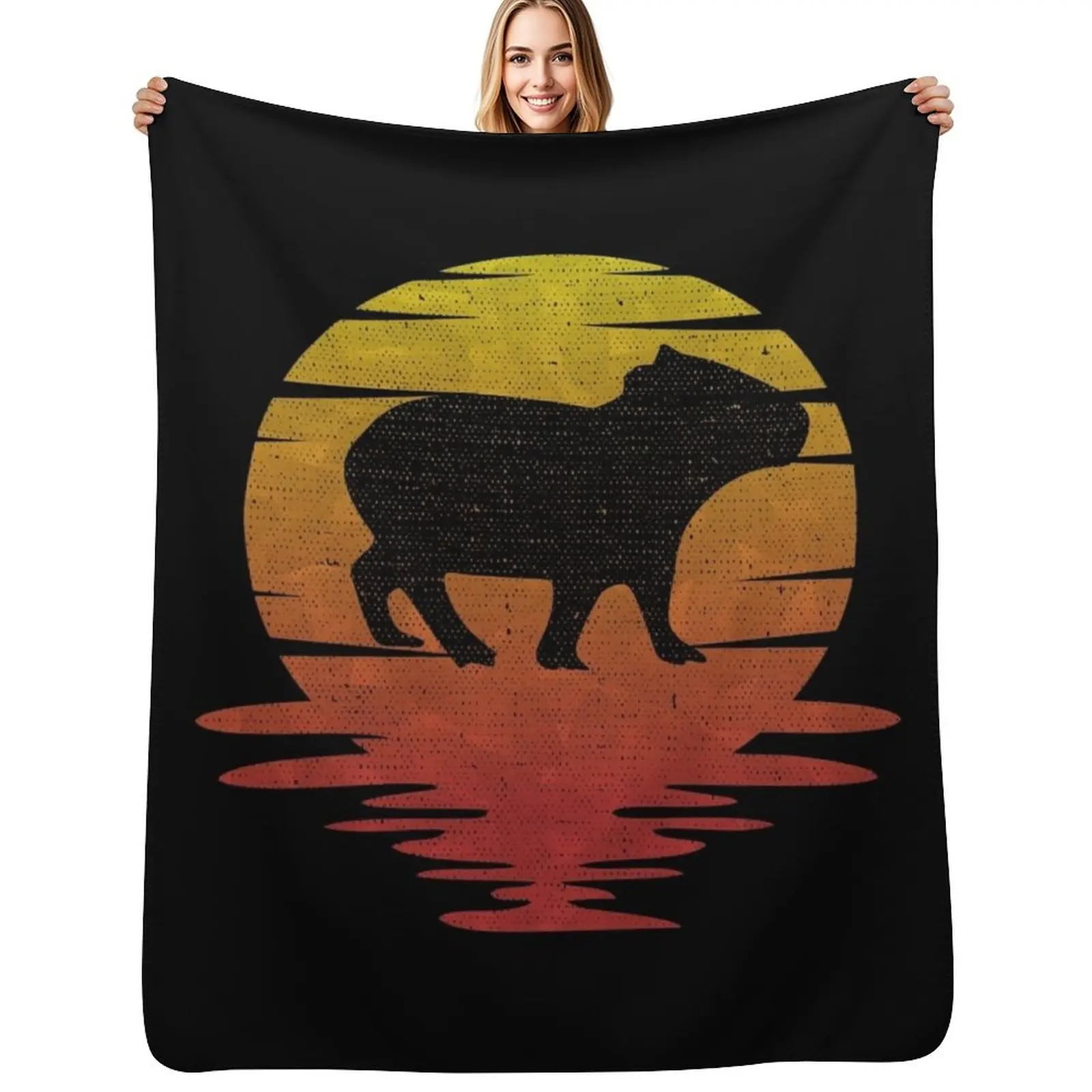 Vintage Capybara Silhouette Retro Sunset Cute Art Throw Blanket Custom Fashion Sofas Moving Sleeping Bag Thermal Heavy Blankets