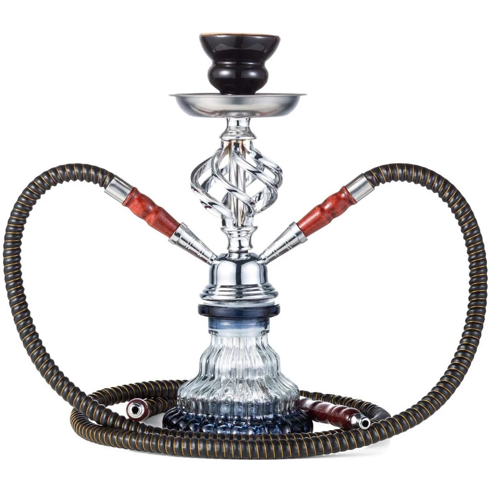 DEJAYA Portable Shisha Hookah Pipe with Ceramic Flavor Bowl Charcoal Tongs Travel Accessories 2 Hose