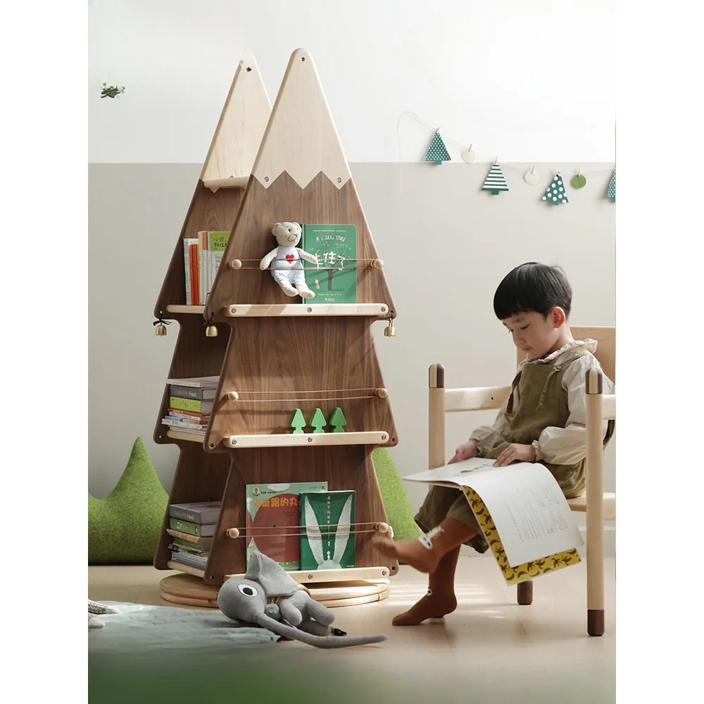 

Christmas Tree Rotating Bookshelf Baby Bookcase Solid Wood Children's Reading Area online celebrity Picture Book