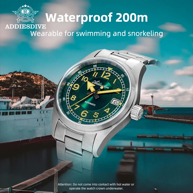 Addiesdive 39 مللي متر موضة NH35 رجل فستان ساعات آلية أوتوماتيكية الياقوت الرجال الرياضة ساعة 20Bar الغوص مضيئة ساعات المعصم