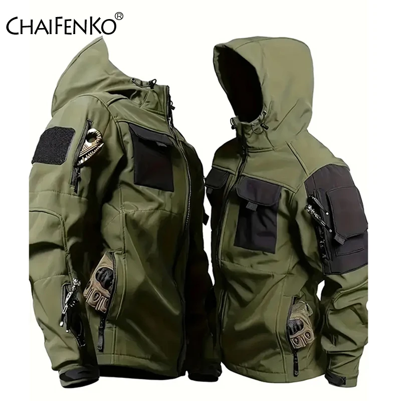 

Men Lurker Shark Skin Soft Shell Tactical Jacket Waterproof Fleece Hooded Coat Hunt Clothes Outdoor New Solid Pocket Jacket Men