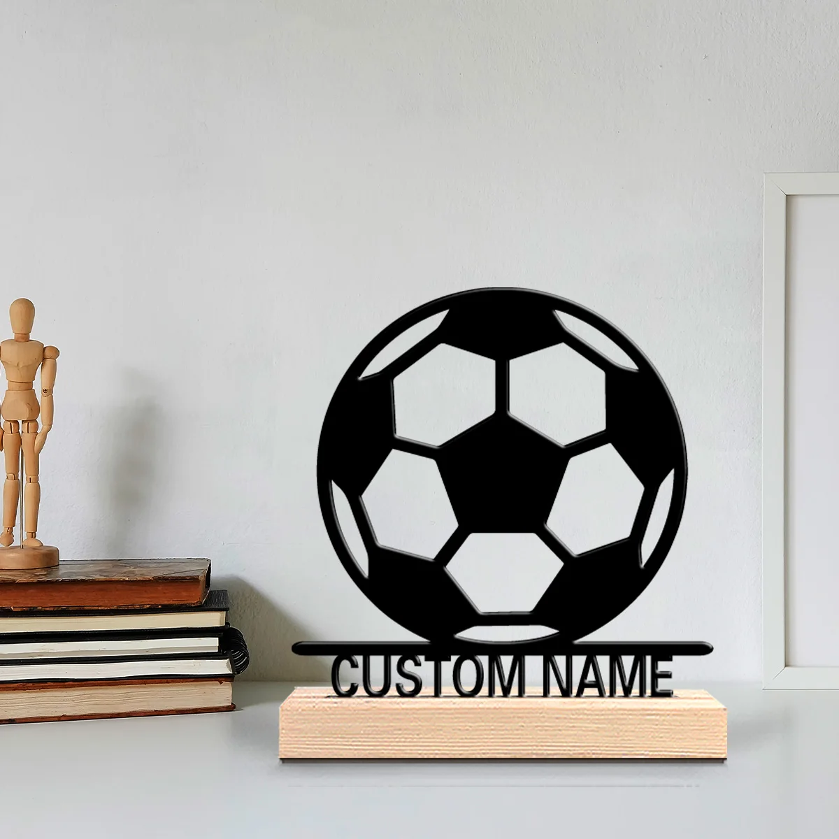 1pc Stylish Personalized Custom Football Abstract wrought iron wooden base desktop artwork Literary Desk Decor with Wooden Base