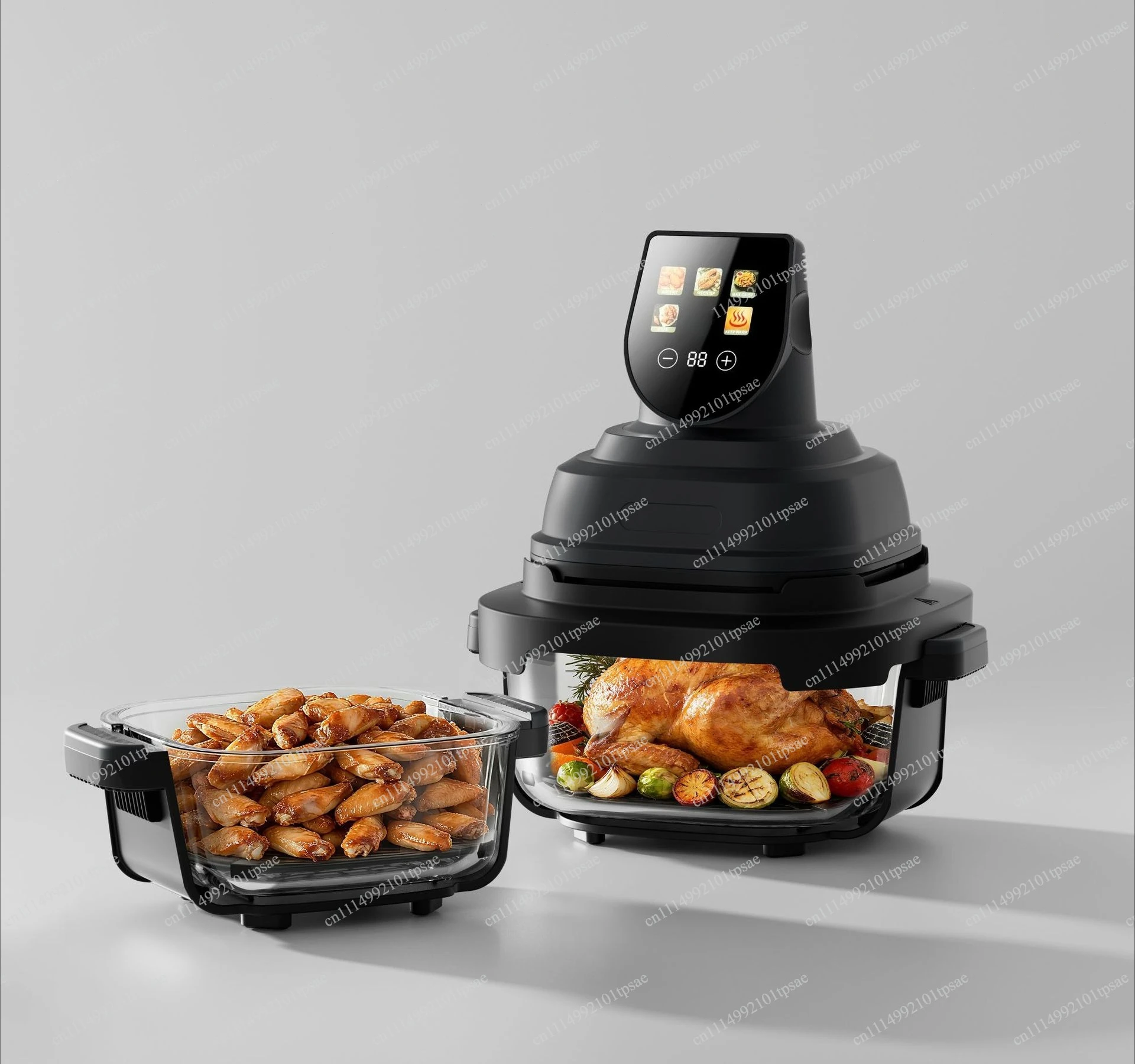 Visual glass double pan air fryer oven combination, large capacity smart touch screen electric oven hot air fryer