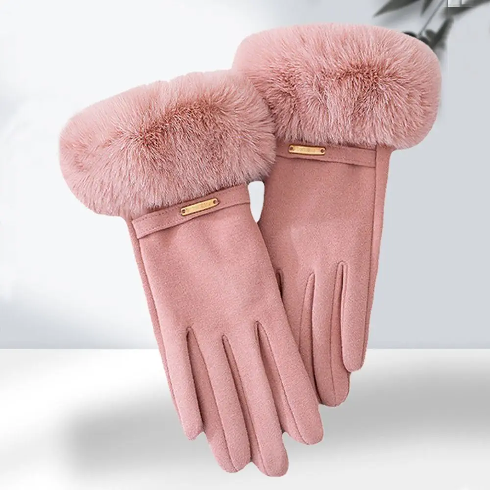 Dames touchscreen winter dameshandschoenen namaakbont fluweel dikker warme wanten thermische ski winddichte handschoenen fietsaccessoires