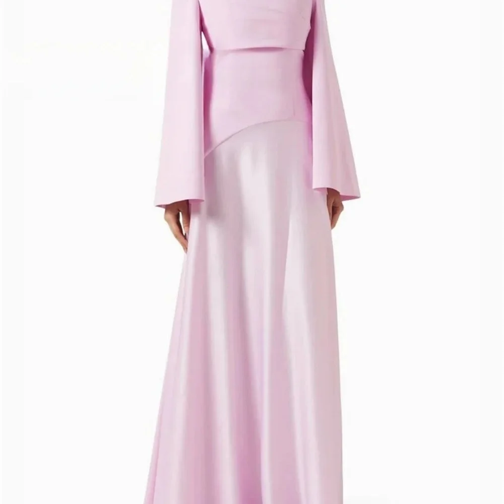Bella Customized Pink A-line Chiffon robes de soirée One Shoulder Long Bell Sleeves Party Dresses Floor-Length Prom Dress 2025 image 3