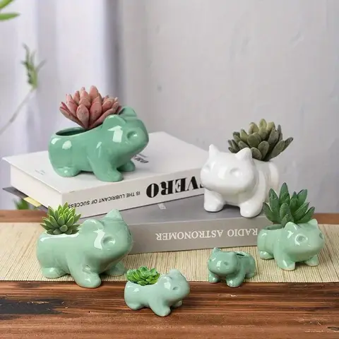 Creative Ceramic Mini Flowerpot Succulent Planter Flower Pot with Hole Cute Green Plants Planter Home Garden Decoration Outdoor