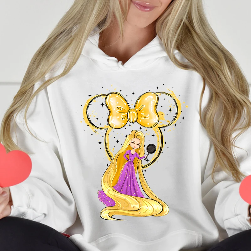 Disney Rapunzel Mickey Head Printed Women's Hoodie Casual Sweater Loose Top Personalized Clothing