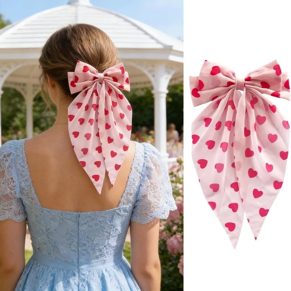 

Fashion Sweet Hair Clips Heart Shape Big Bows Hairpins Half-Up Hairstyles Long Hair Accessories for Women Girls