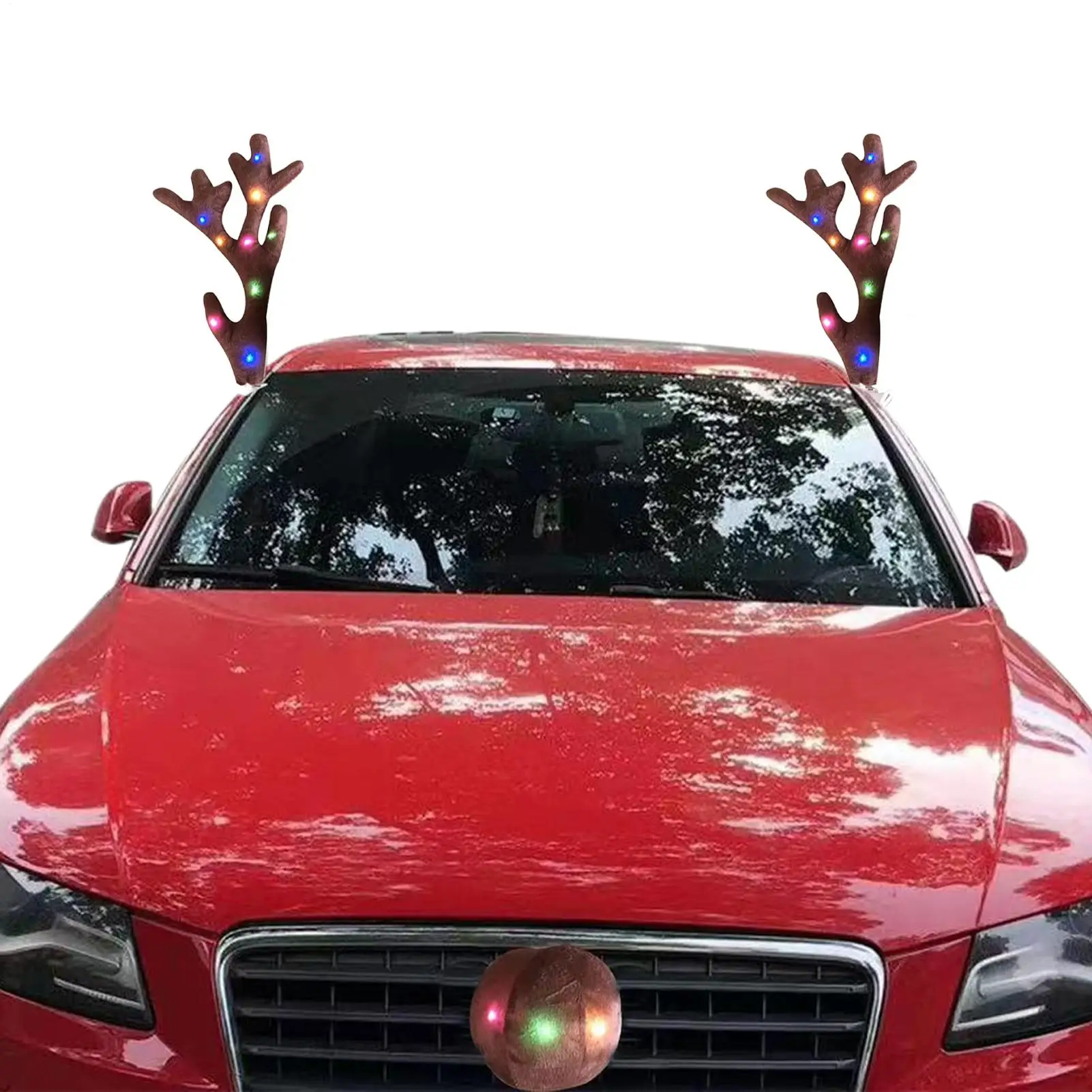 LED Christmas Luminous Reindeer Antlers Car Decoration Realistic Festive Ornament Reindeer Antler Nose Christmas Decoration
