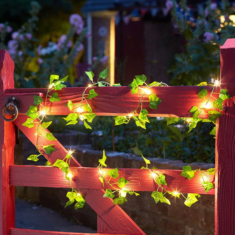 50/100 Solar Leds Green Leaf Fairy Lights String Artificial Ivy Garland Copper Light Strings per decorazioni per la camera da letto di nozze