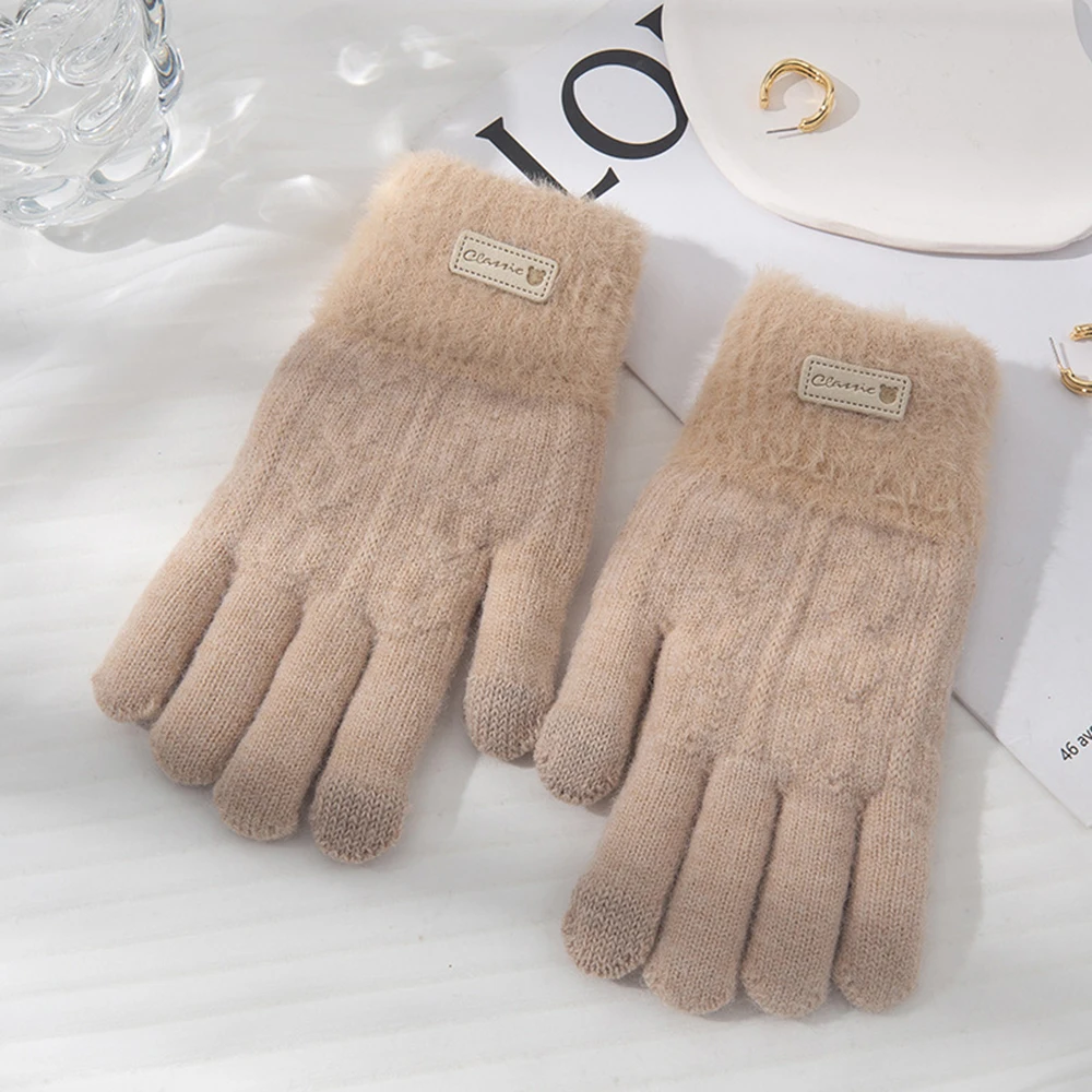 New Women Plush Thicken Touch Screen Gloves Adult Soft Warm Fleece Lined Knit Gloves Female Elastic Cuff Texting Gloves Unisex