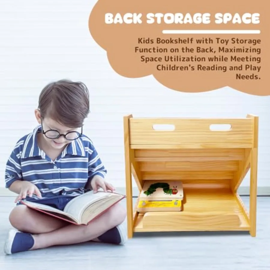 5-Tier Montessori Bookshelf - Front Facing Bookshelf with Back Storage Perfect for Toddler 's Room and Reading Nook Natural