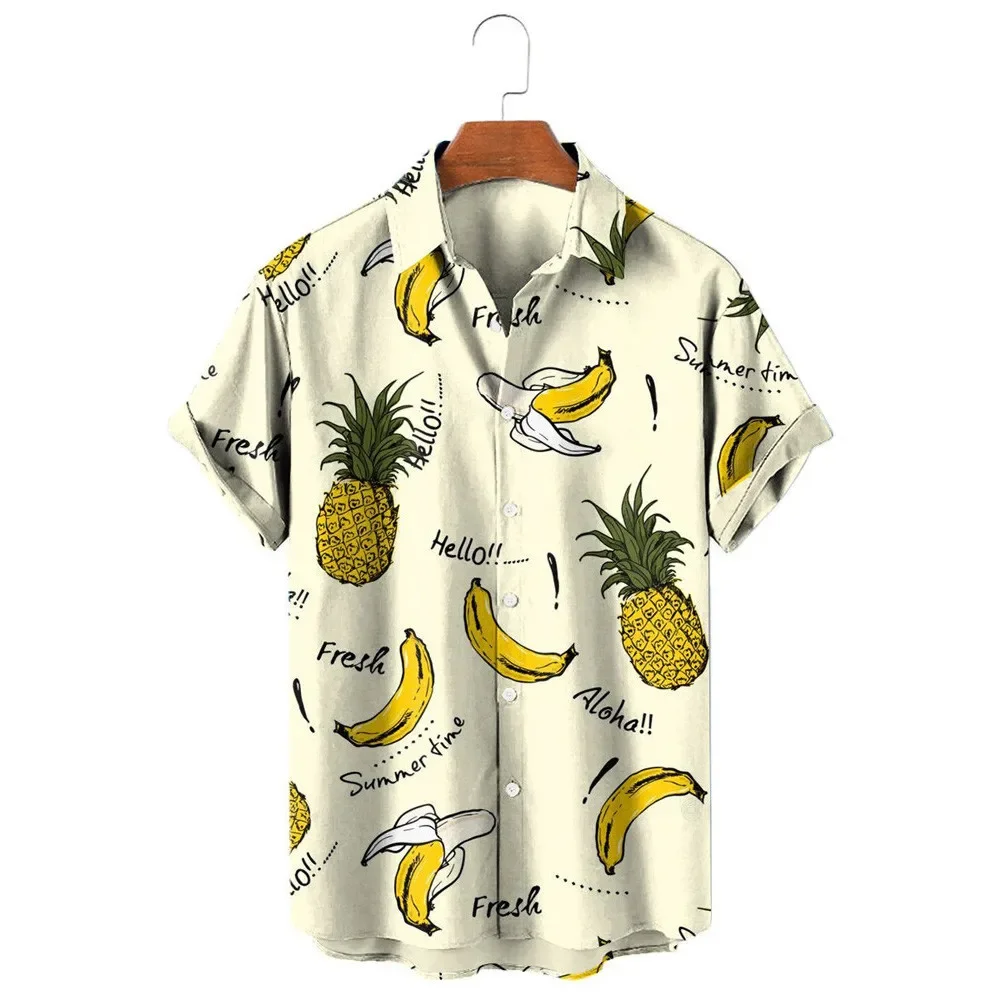 HX Fashion Men's Shirts Hawaii Bohemia Fruit Lemon 3D Printed Casual Shirt Short Sleeve Beach Shirt Men Clothing