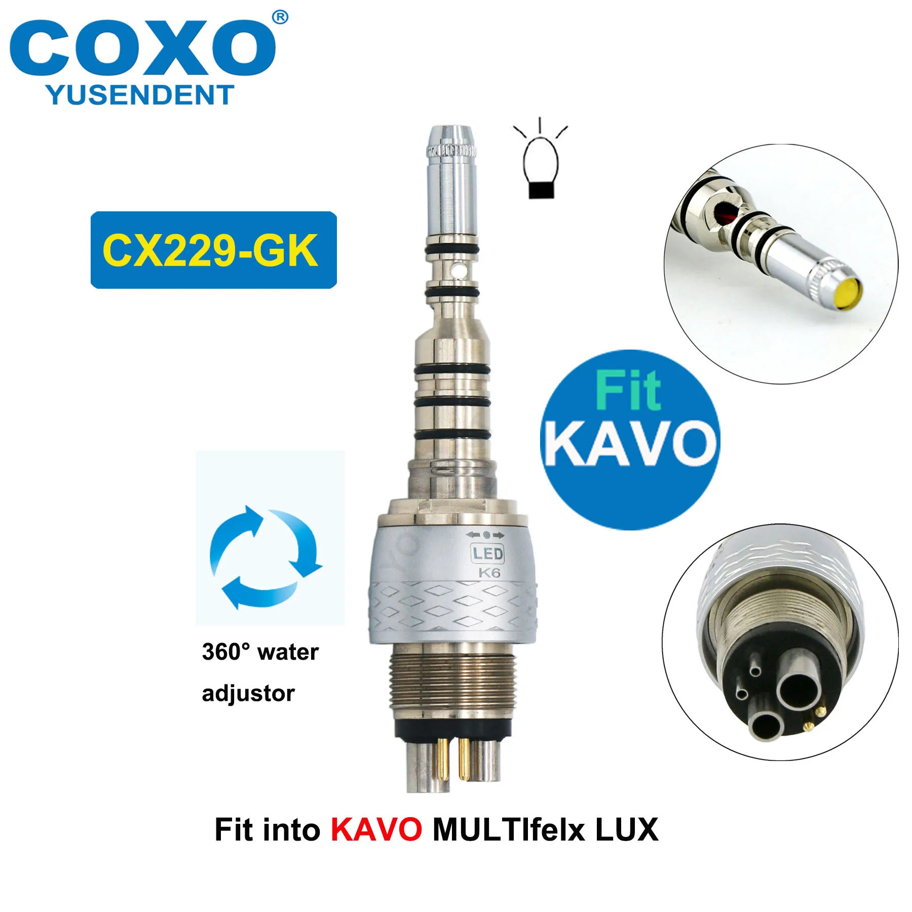 COXO-Fibra Óptica Turbina Dental de Alta Velocidade, Rotor de Ar, Torque de Ar, Cabeça Grande, Acoplador LED, 6 Pinos, KAVO, NSK, Sirona WH